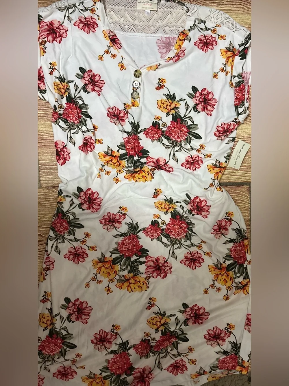 Bobbie Brooks White Tunic with Pink & Yellow Floral Print